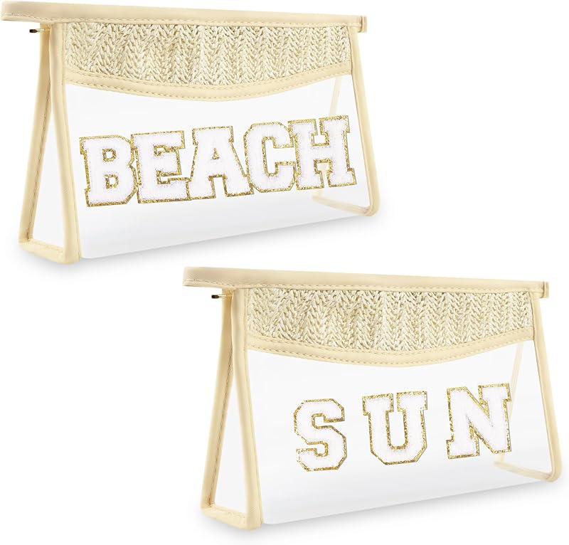 Iqimott 2 necessaires transparentes com zíper e letras, nylon e PVC, para maquiagem e viagem, 2 unidades