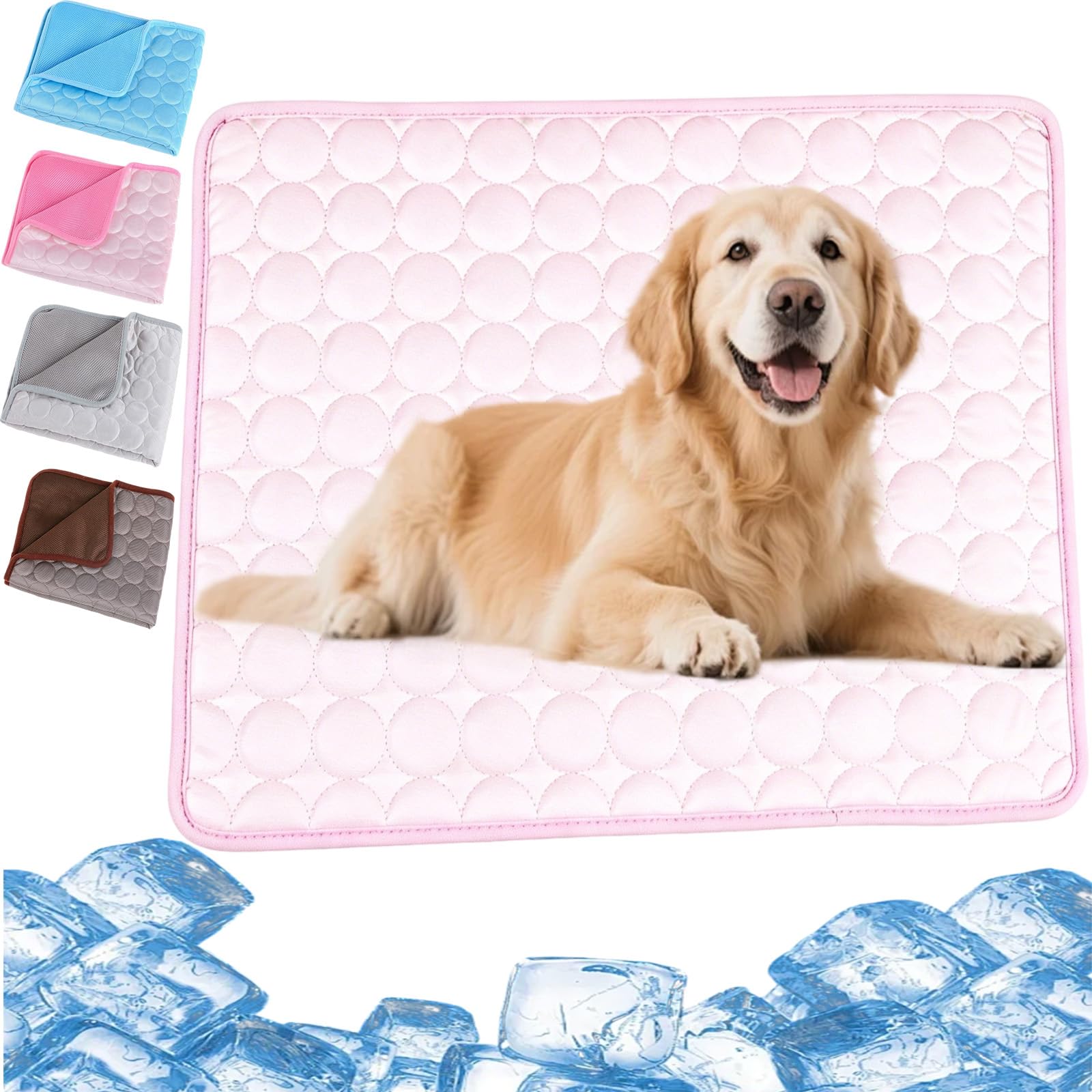 Dog Cooling Mat, Reversible Cool Mat for Dogs, Safe Self-Cooling Pad, Durable Waterproof Summer Pet Cooling Blanket for Medium Dogs, Cats Puppy, Foldable & Easy Clean (Pink,M)