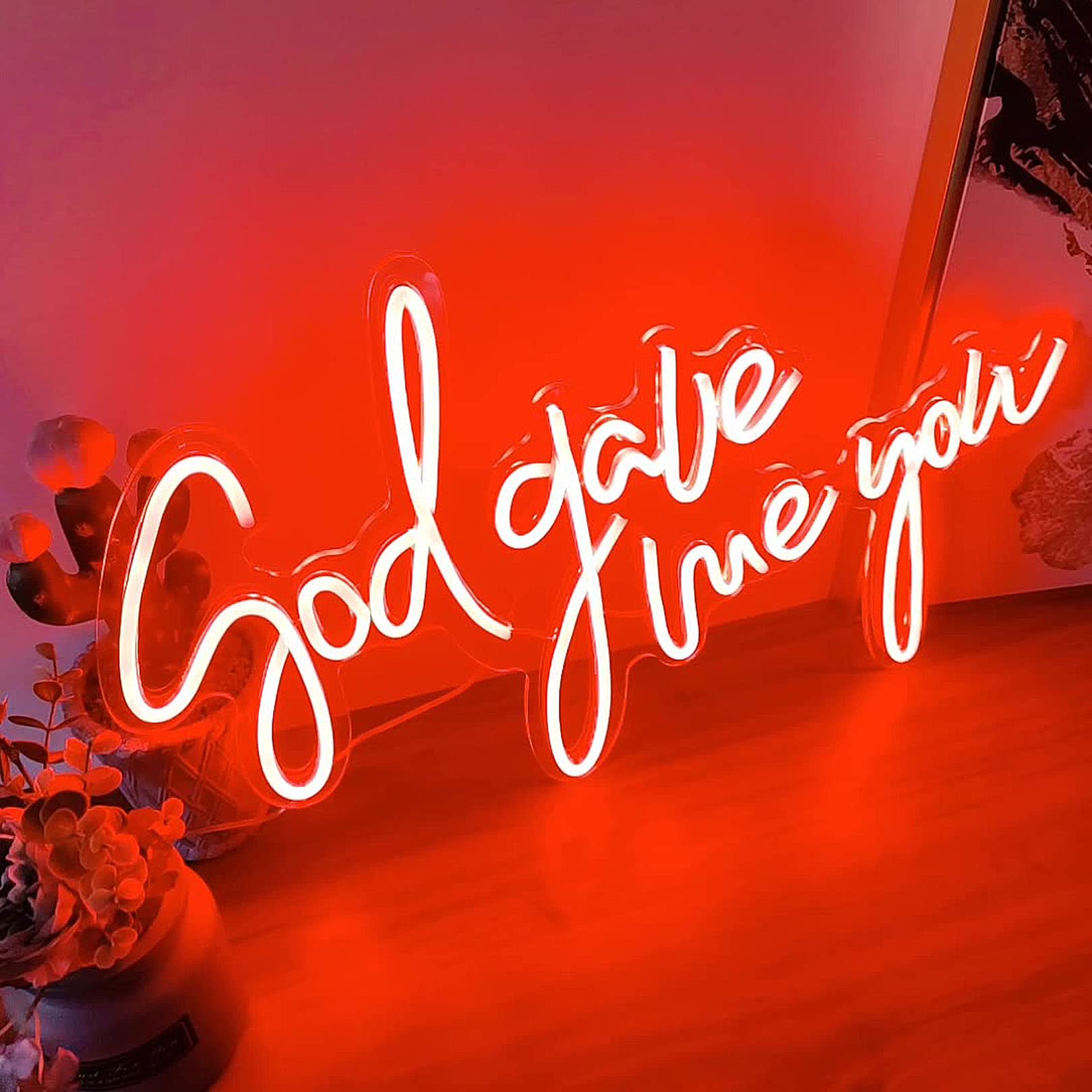 Letreros de neón Big God Gave Me You Words Lámpara LED Sign Decoración de pared para boda Recepción Fiesta Bar Pub Hogar Oficina Sala de estar Navidad