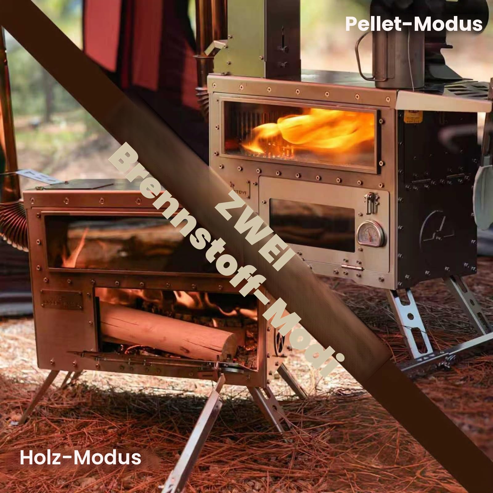 Greenstovehori 5 Outdoor Pellet Stove with Oven for Hot Tent Camping | Holz- und Pelletofen mit Edelstahlkonstruktion und inklusive Rauchrohren