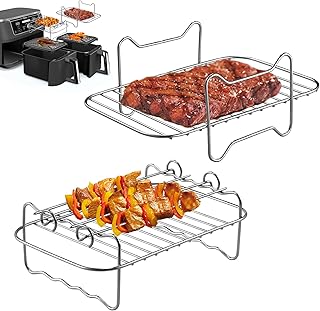 koitoy 2Pcs Air Fryer Rack, Air Fryer Rack Compatible for Ninja Dual Air Fryer, Reusable Double Air Fryer Rack Compatible for Ninja Air Fryer Accessories, Air Fryer Accessories Black