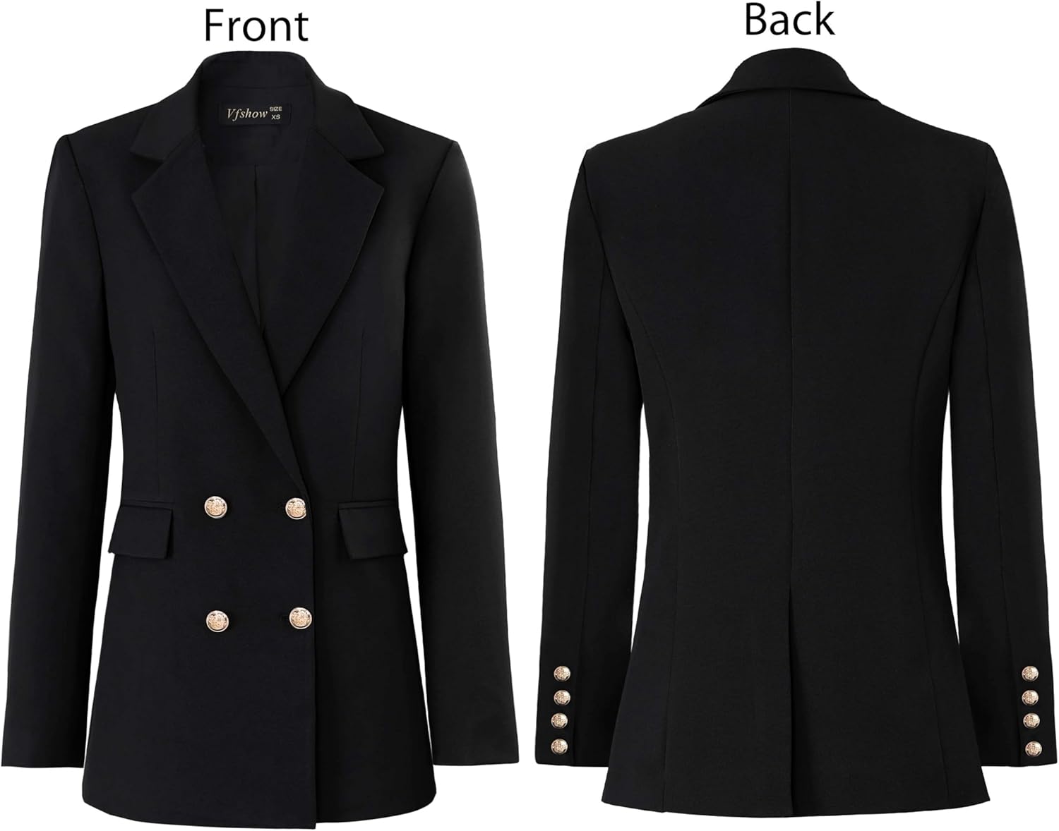VFSHOW Womens Work Business Blazers Open Front Notch Lapel Double Breasted Office Back Slit Pockets Jackets Blazer