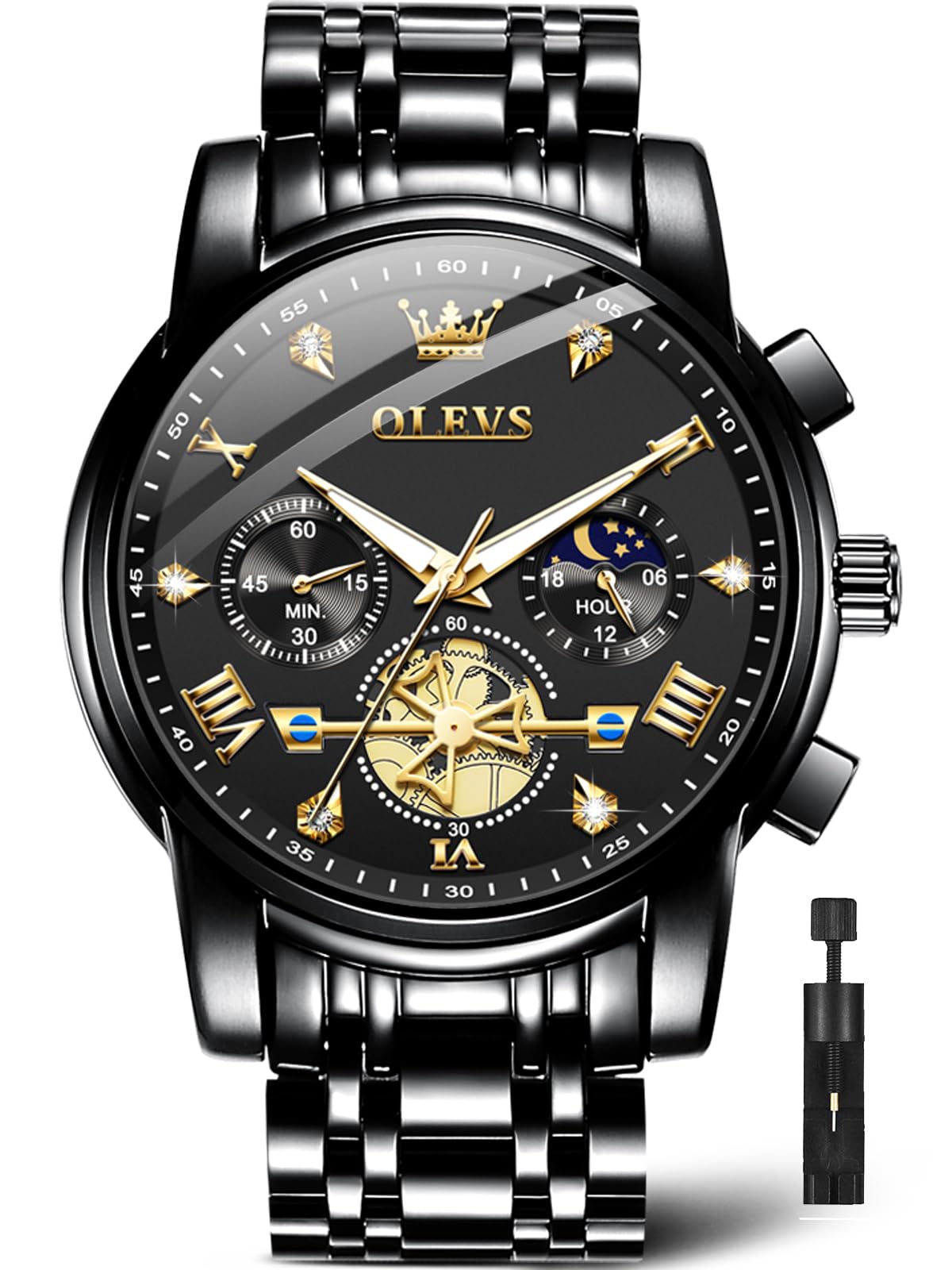 OLEVS Men Silver Watches,Men's Stainless Steel Chronograph Watch,Man Analog Quartz Big Face Male Watches Luxury Waterproof Roman Numeral Dress Diamond Relojes para Hombre