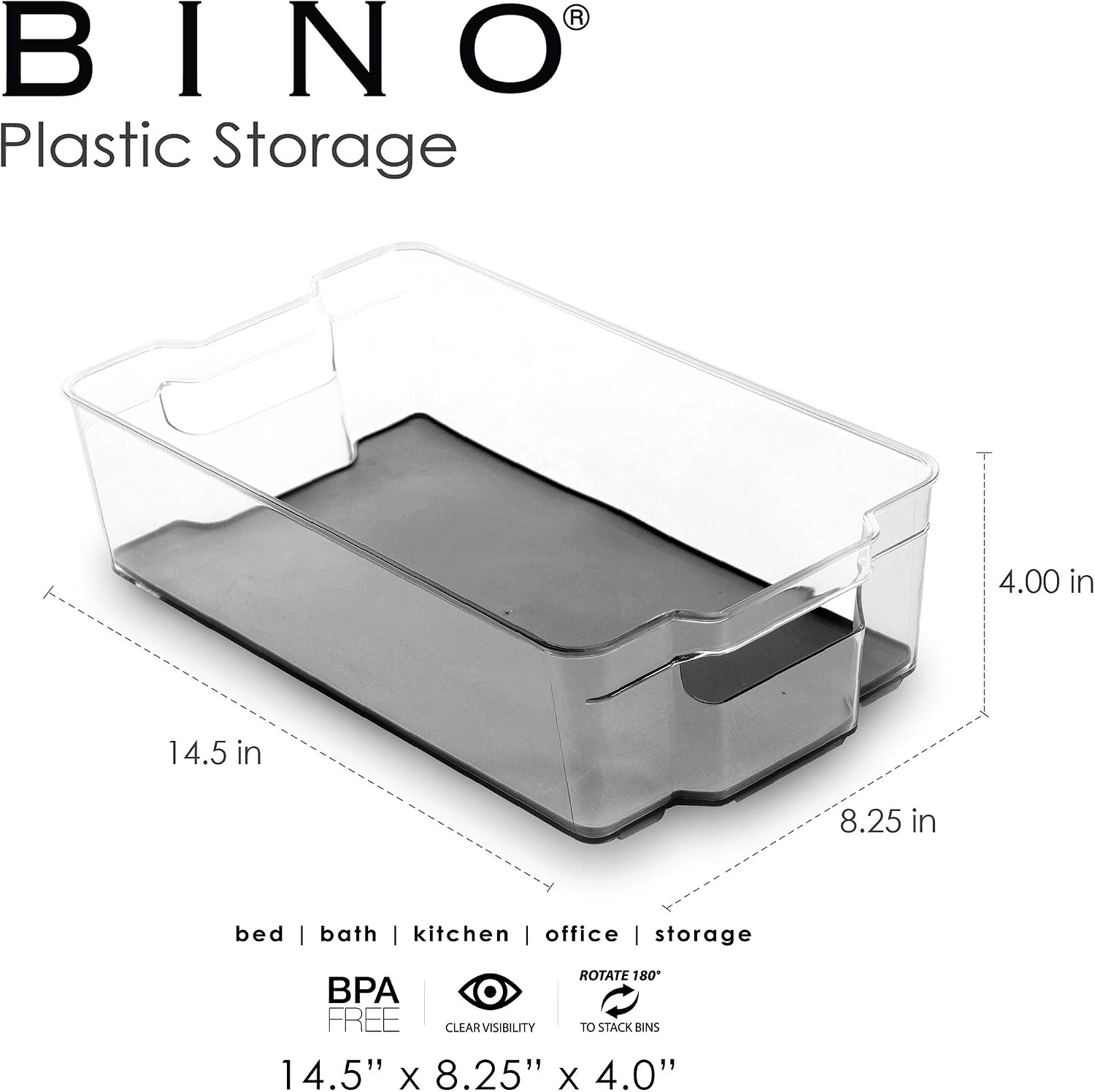BINO Stackable Plastic Organizer Storage Bins, X-Large - 2 Pack - Pantry Organization and Storage Refrigerator Organizer Bins Fridge Organizer Freezer Organizer Pantry Organizer Pantry Storage