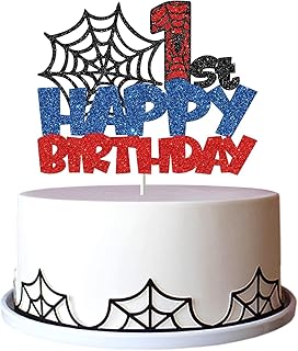 Confetti! Superhero Happy 1st Birthday Number Cake Topper, MultiLayer Glitter Cake Decoration Superhero Happy 1st Birthday...