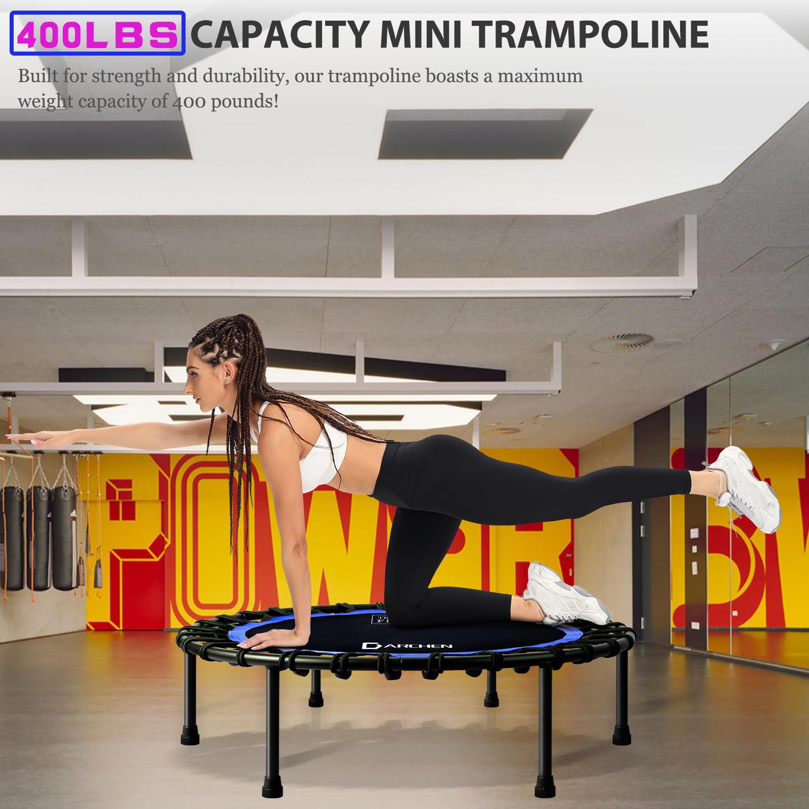 DARCHEN 200 kg trampolino rimbalzante per adulti, mini trampolino per esercizi di rimbalzo indoor per allenamento fitness per trampolino tranquillo e sicuro indoor [100 cm]