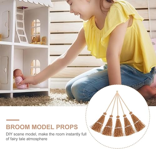 Miniatura 5 de ibasenice 10 piezas en miniatura, mini escoba de bruja de paja, decoración de casa de mago, cuerdas de mano, escobas, accesorios de Navidad, micro