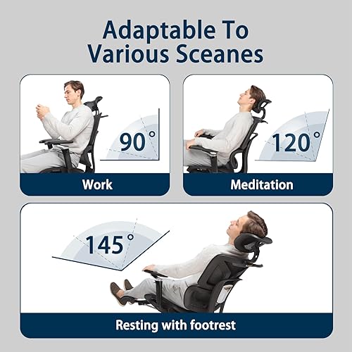 Miniatura 7 de Silla de oficina ergonómica grande y alta con reposapiés, reposabrazos ajustables 5D, soporte lumbar, silla giratoria reclinable de malla para