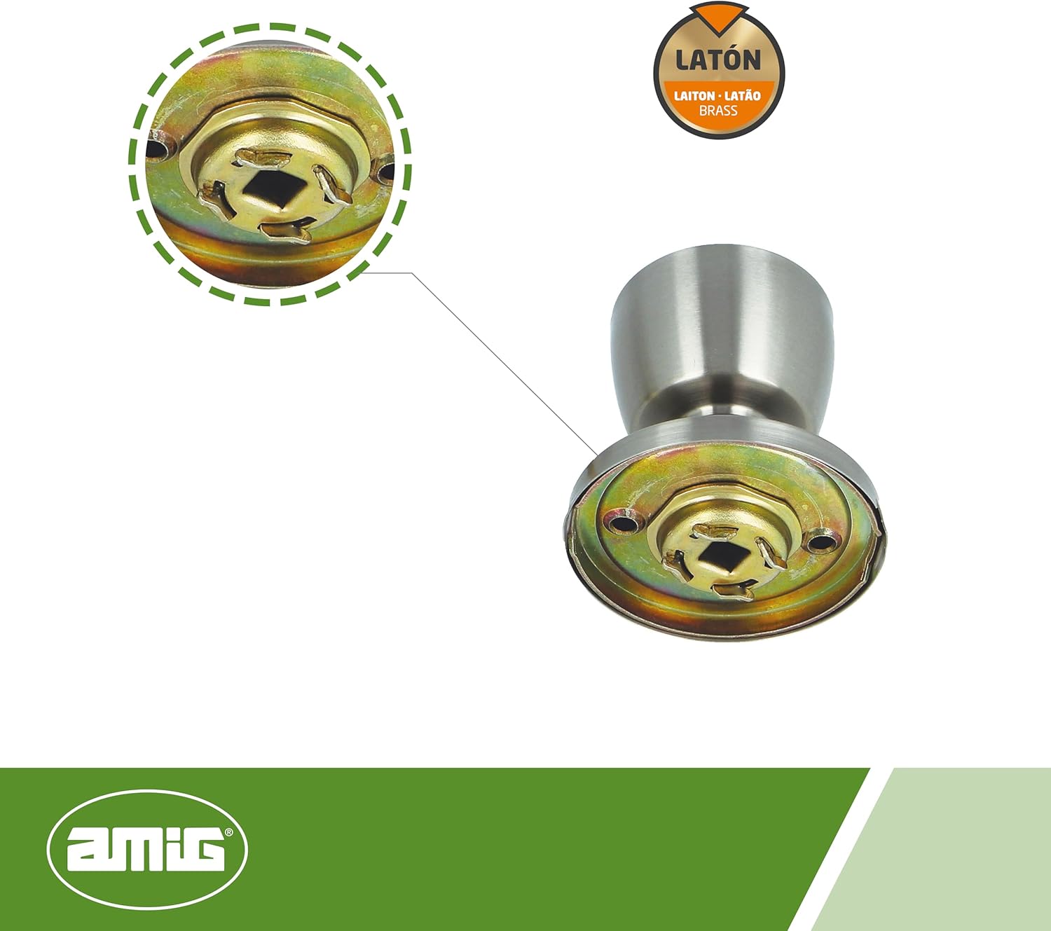 Amig – Entry Door Knob | Set of Cup-Type Knobs with Anti-Card System| Brass | Entry Handle 60/70 mm | Key and Lock | for Wooden Doors | Square Edge Handle | Matt Chrome