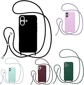 Case Capa Capinha Com Cordão Alça Transversal Para iPhone 16 (PRETO)