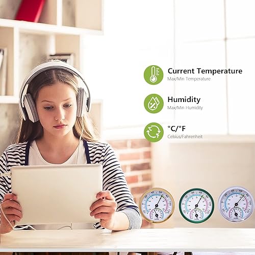 Miniatura 4 de LayscoPro Mini termómetro de interior higrómetro analógico 2 en 1 indicador de temperatura de humedad para el hogar la habitación el aire libre las