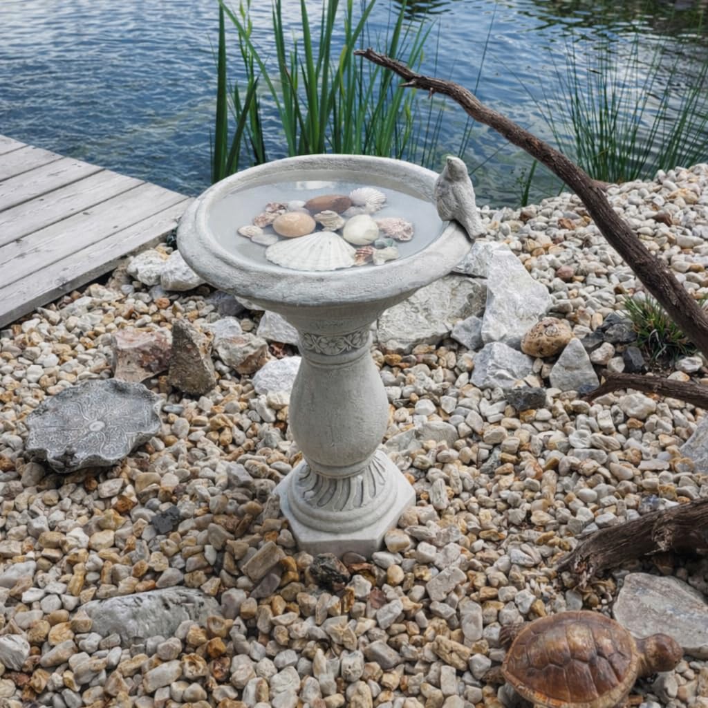 Ornement de Jardin en Pierre coulée - Bain d'oiseau Antique sur Colonne décorative