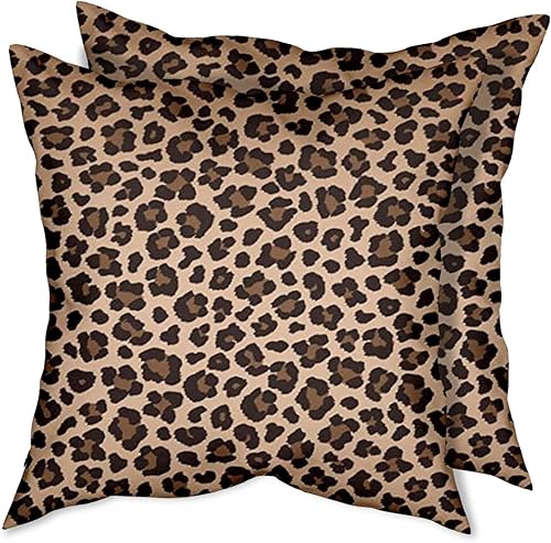 DMIPIRLS Juego de 2 fundas de almohada cuadradas de felpa con estampado de leopardo y guepardo color marrón oscuro fundas de almohada cuadradas