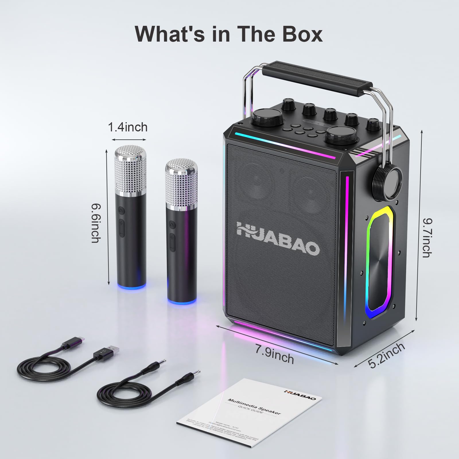 Altavoz Bluetooth portátil para Karaoke con 2 micrófonos inalámbricos, Luces RGB, Ajuste de Agudos y Graves, Efectos de Voz, AUX/USB/TF/OTG, Altavoz para Fiestas para Adultos y niños (Negro)