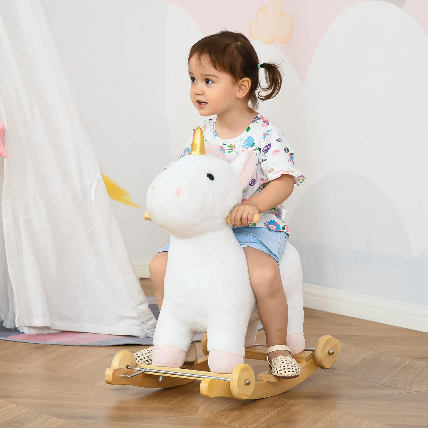Wooden Rocking Horse Toy with Plush Finish for Gentle Motion and Classic Play Experience