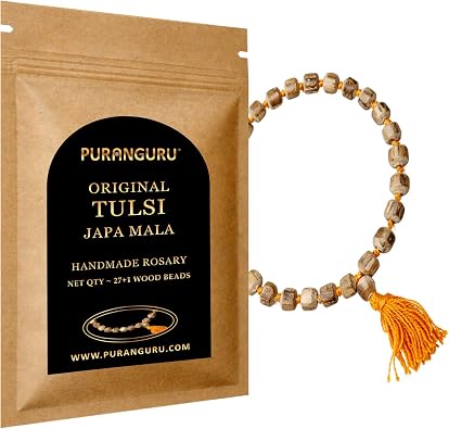 Small Tulsi Wood Mala | 27+1 Natural Raw Beads Bracelet | Handmade Holy Basil Japa Mala | Hand Knotted With Tassel | Tibetan Buddhist Prayer Meditation Rosary | Spiritual Growth String