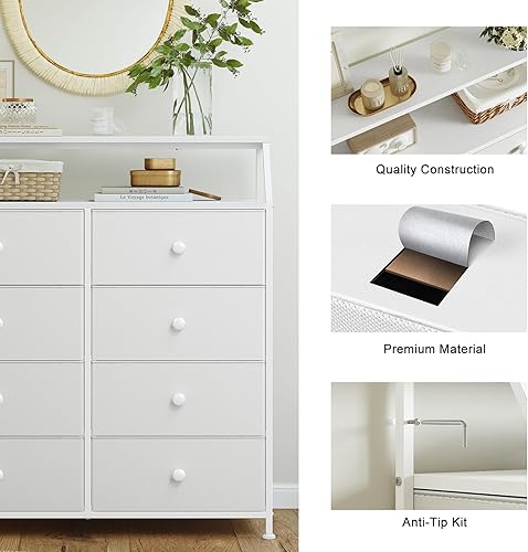 Miniatura 5 de REAHOME Cómoda de 8 cajones para dormitorio con estantes, cómoda de piel sintética para armario, organizador de gran capacidad, vestidores altos con