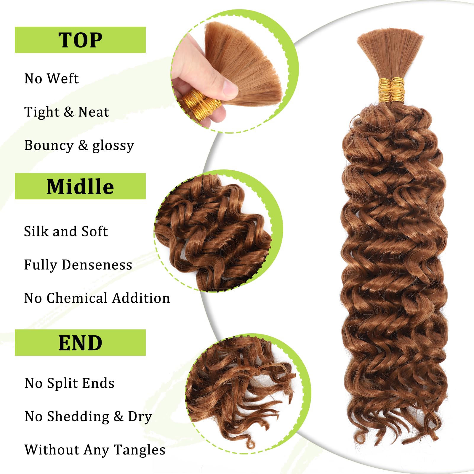 Water Wave Bulk for Braiding 16inch 100g With 2 Bundles Deep Wave Bulk Hair for Boho Braids No Weft Curly Wavy Synthetic Bohemian Braiding Hair Extensions for Women (30# - Image 3