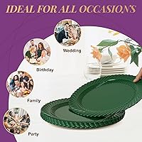 Vista 4 de Gifturbo 6 platos de carga redondos verdes, cargador de platos de arrecife para plato de cena, cargadores de Navidad de plástico de 13 pulgadas
