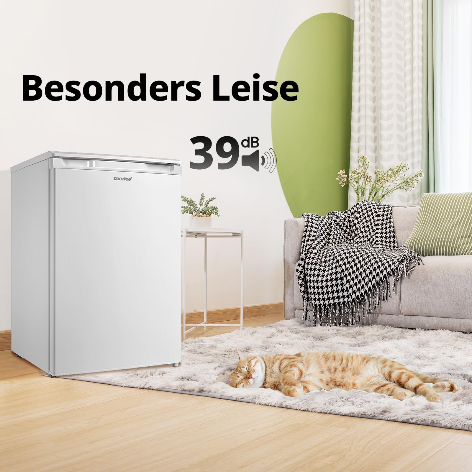 COMFEE RCU83WH3EU(E) 88L Gefrierschrank Inverter-Kompressor D-Energieeffizienz -24°C 4-Sterne-Gefrieren 39 dB 55 cm Breite 3 Fächer Weiß