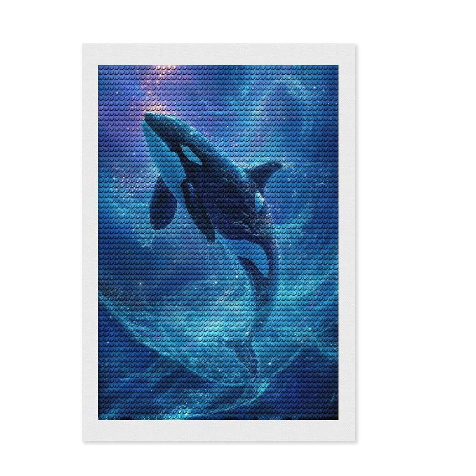 Junmoney Orca Leaping Through Stars Diamond Art Canvas 8"x12", Relaxing DIY Hobby, Satisfying Creative Project, Farmhouse Decor, for Women
