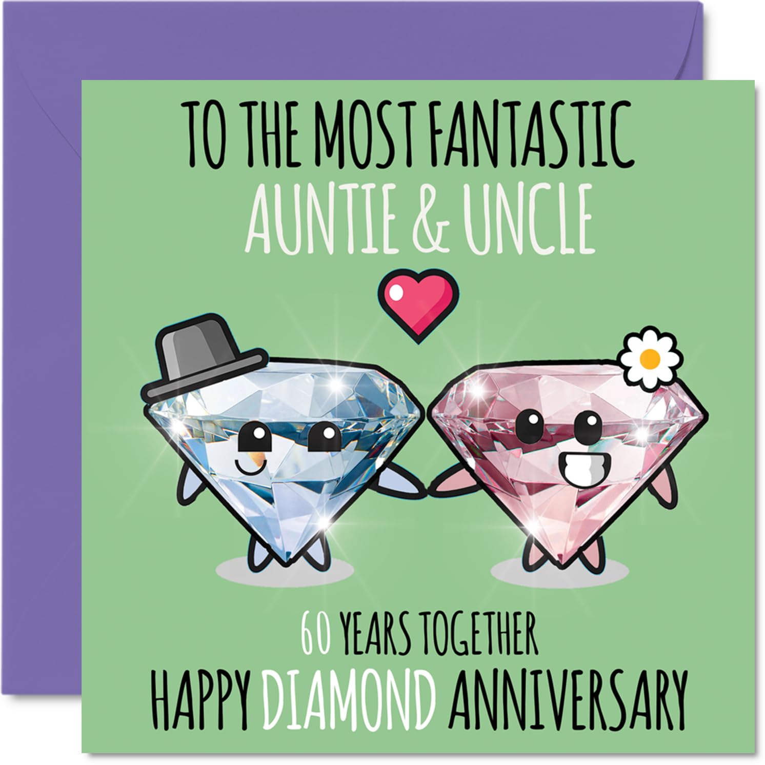 Stuff4 Cute Diamond Anniversary Card for Aunt & Uncle - 60 Years Together - Happy 60th Wedding Anniversary Cards for Uncle Auntie, 5.7 x 5.7 Inch