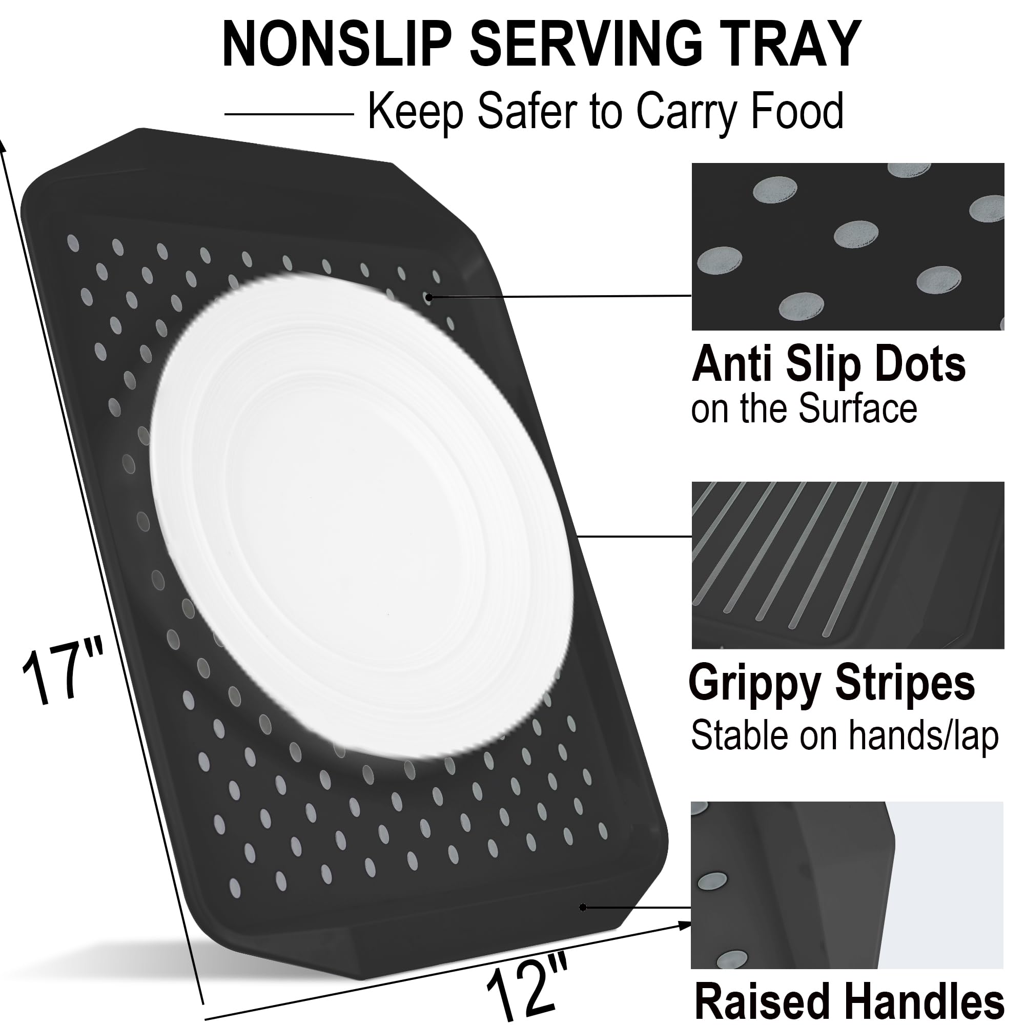 Czlizdyt Bandeja antideslizante para servir con asas, color negro