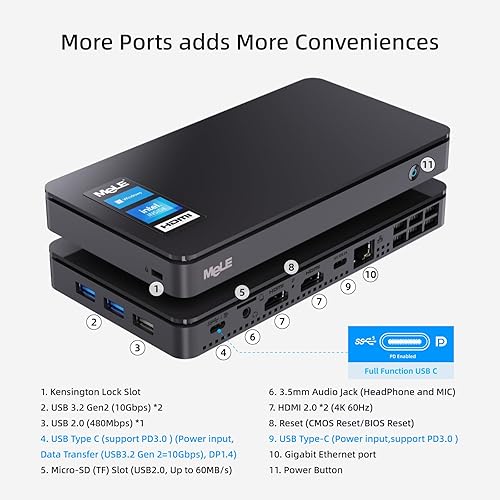 Miniatura 4 de MeLE Overclock 4C Mini PC N95 de 12 generación (hasta 3.4 GHz) 8 GB de RAM 256 GB Windows 11 Pro computadora de escritorio pequeña Wi-Fi