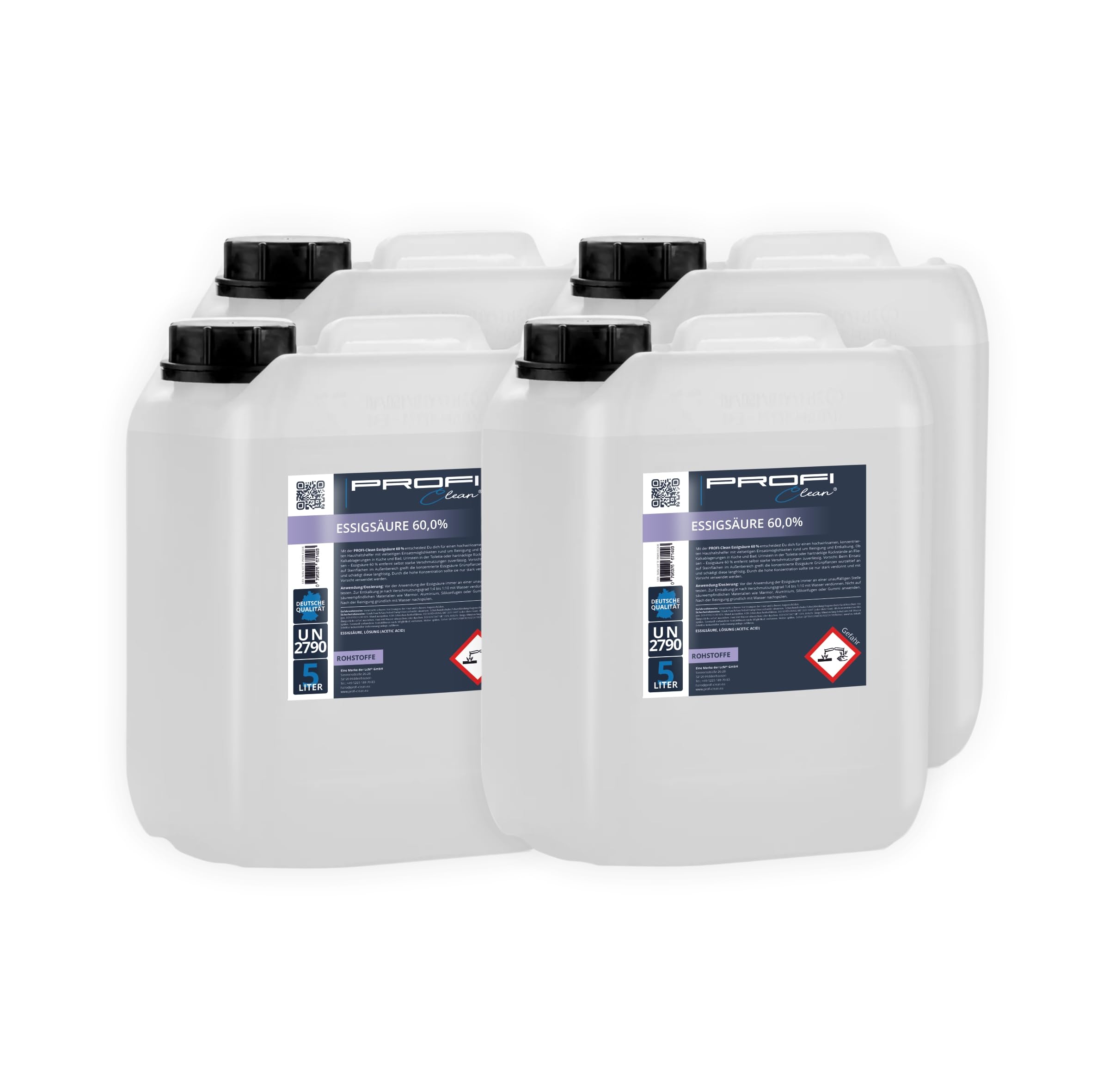 Ácido acético 60% 20 litros | 4 x 5 litros profesional descalcificador, eliminador de óxido, limpiador