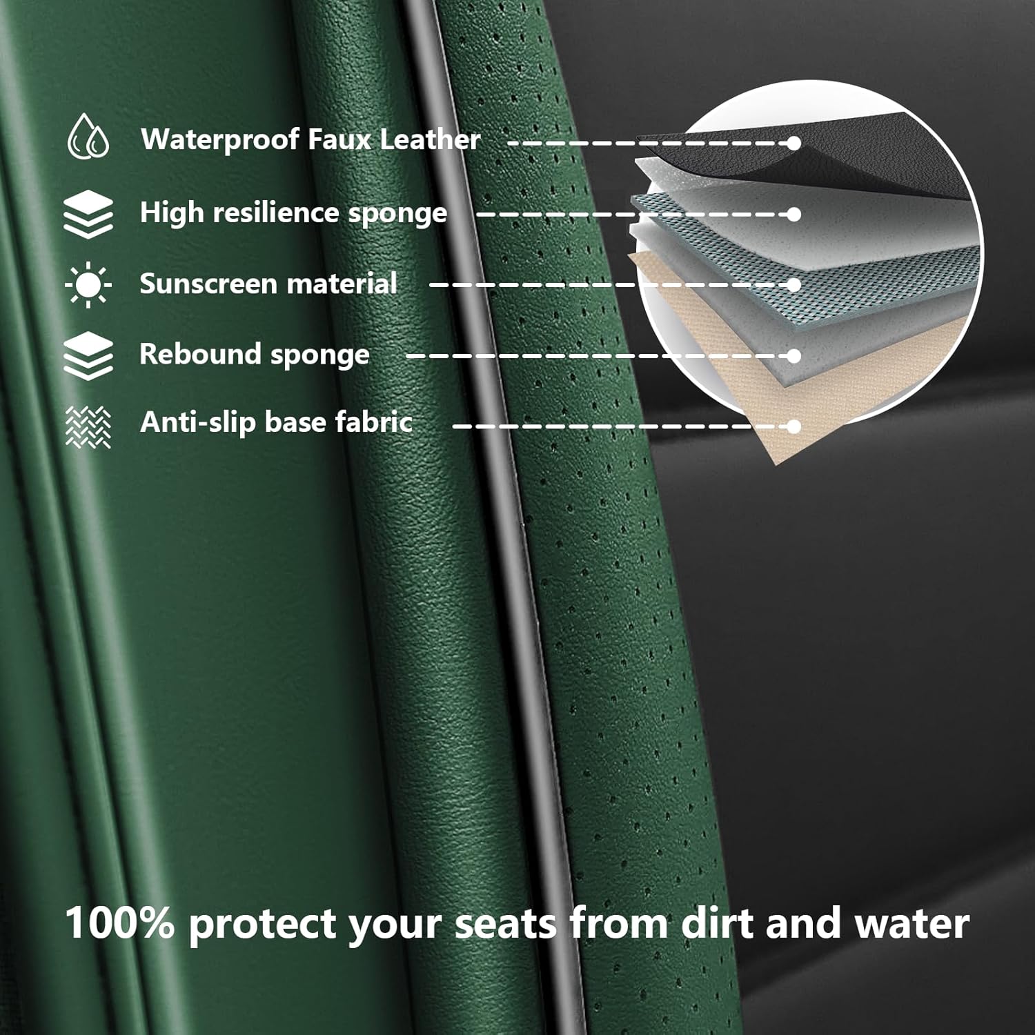 Full Set Car Seat Covers for Honda HR-V 2016-2026, Waterproof Stain-Resistant Seat Cover, Premium Nappa Leather Seat Protectors with Storage Pockets(Luxury 5 Seats/Black&Green)