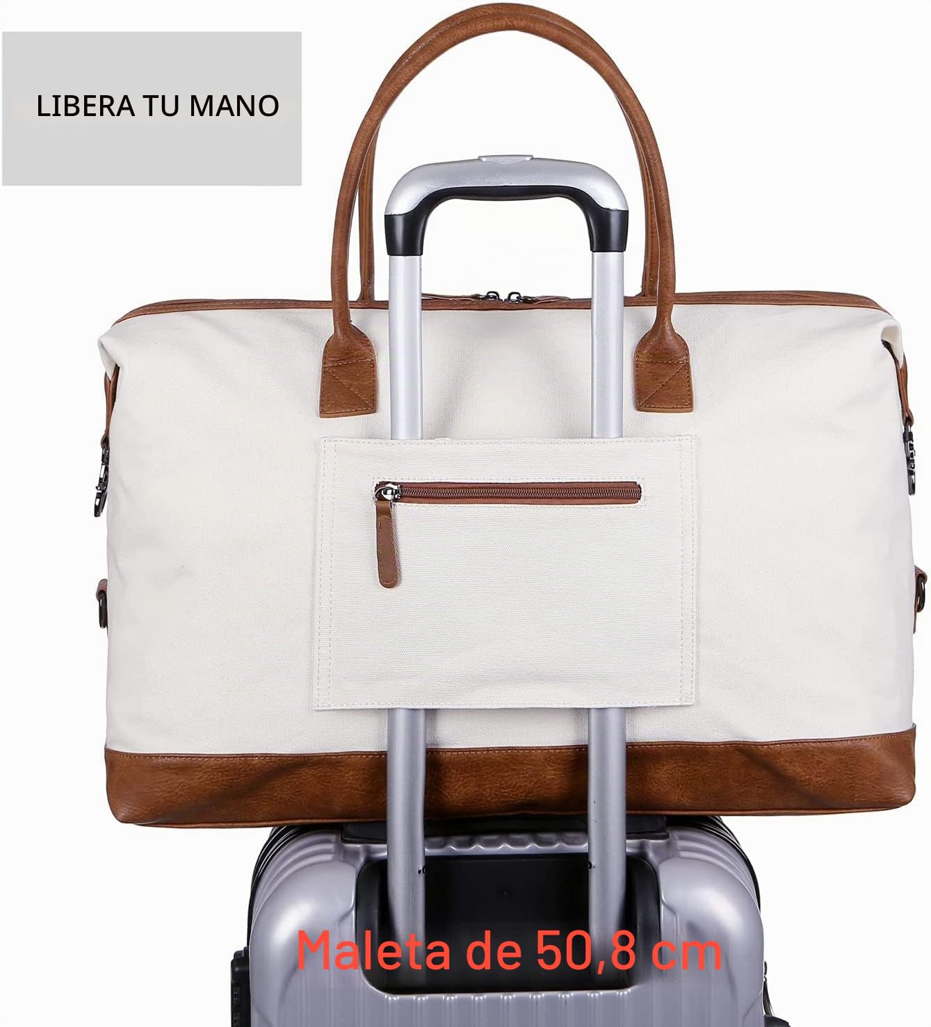 BAOSHA Bolsa de Lona para Mujer, Bolsa de Viaje Grande con Neceser HB-14, Beige/Blanco
