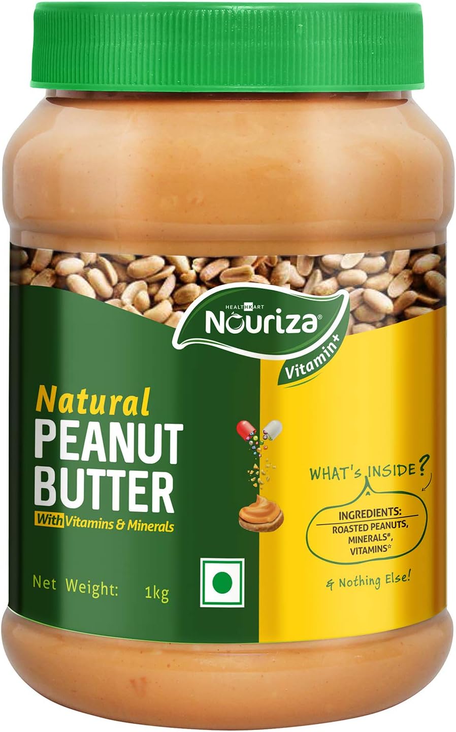 Nouriza Natual Peanut Butter with added VITAMINS & MINERALS, Unsweetened, (Creamy, 1 Kg)