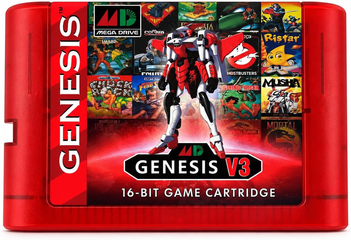 1200 in 1 V3 Pro Game Cartridge for Genesis Console - Clear Red | 1200 Games, V3 Pro Version, Clear Red Color