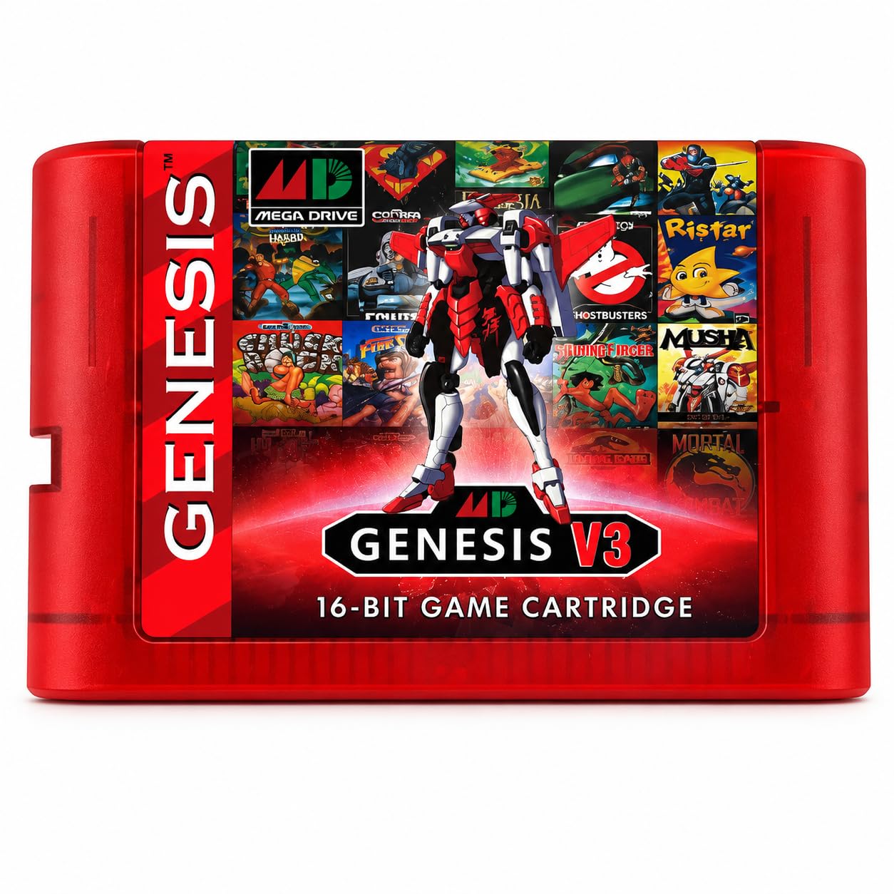 Cartuccia di gioco 1200 in 1 V3 Pro per console Genesis - Rosso trasparente