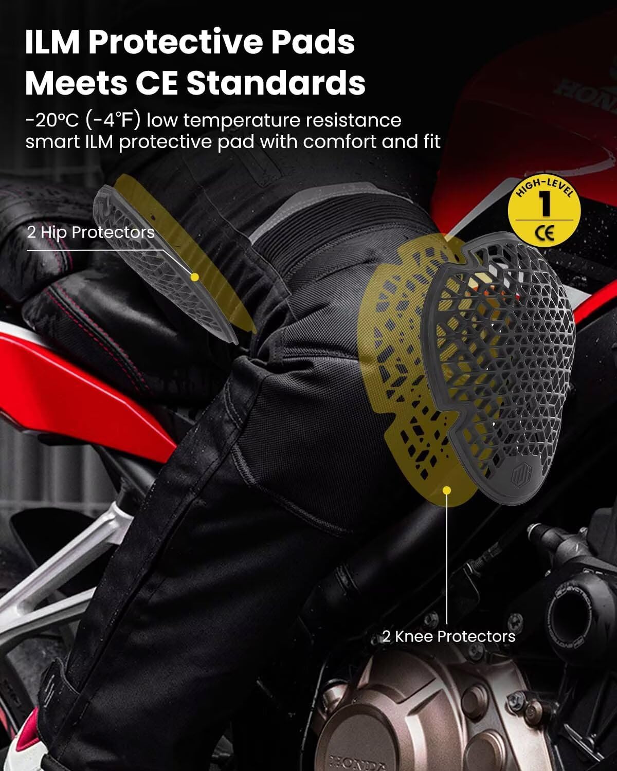ILM Motorcycle Motocross Riding Pants Mens Detachable Waterproof Liner CE Armored All Season Model PO1N - Image 4