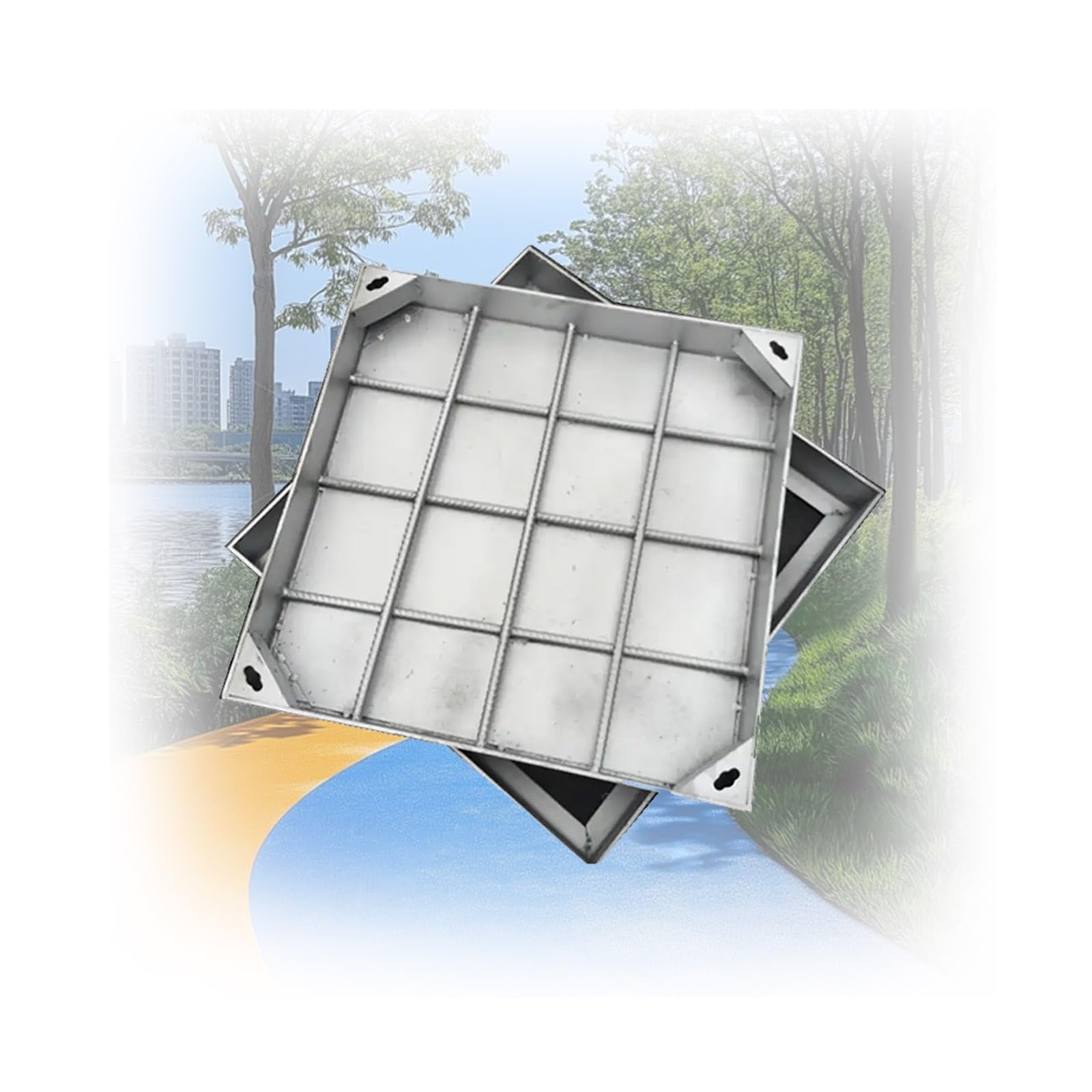 GBRSXYIP Heavy Duty 304 Stainless Steel Invisible Manhole Cover Weatherproof Flat Lid for Underground Drainage 60x60cm (23.6"x23.6") Concrete Embedded Design