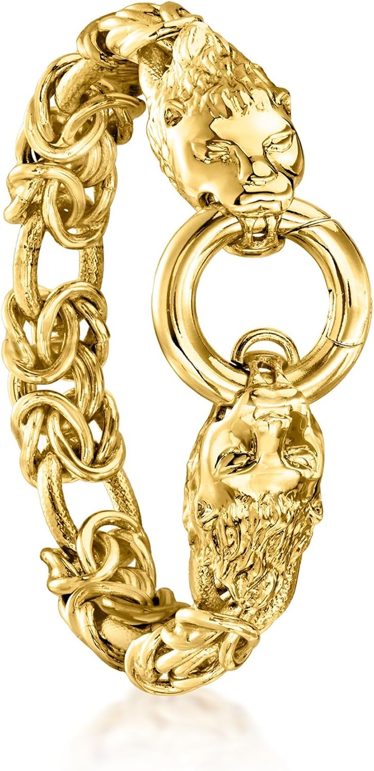 Ross-Simons Italian 14kt Yellow Gold-Plated Double Lion Head Byzantine Bracelet