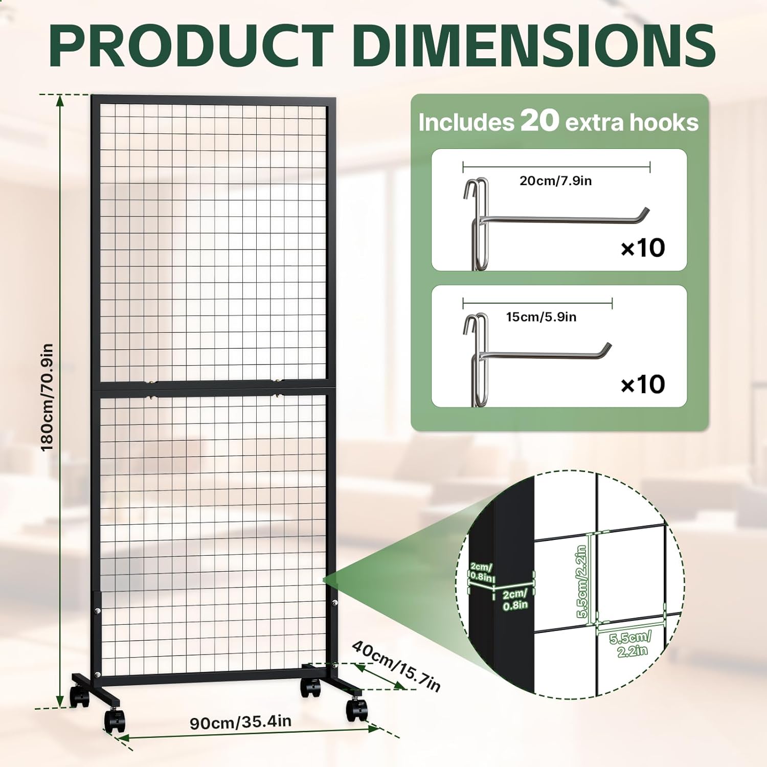 3 Pack Grid Wall Panel Rack, 3x6 Ft Metal Gridwall Display Stand with T-Base Wheels, Heavy-Duty Mobile Freestanding Racks with 20 Grid Hooks, for Retail Store, Craft Show, Boutique, Black