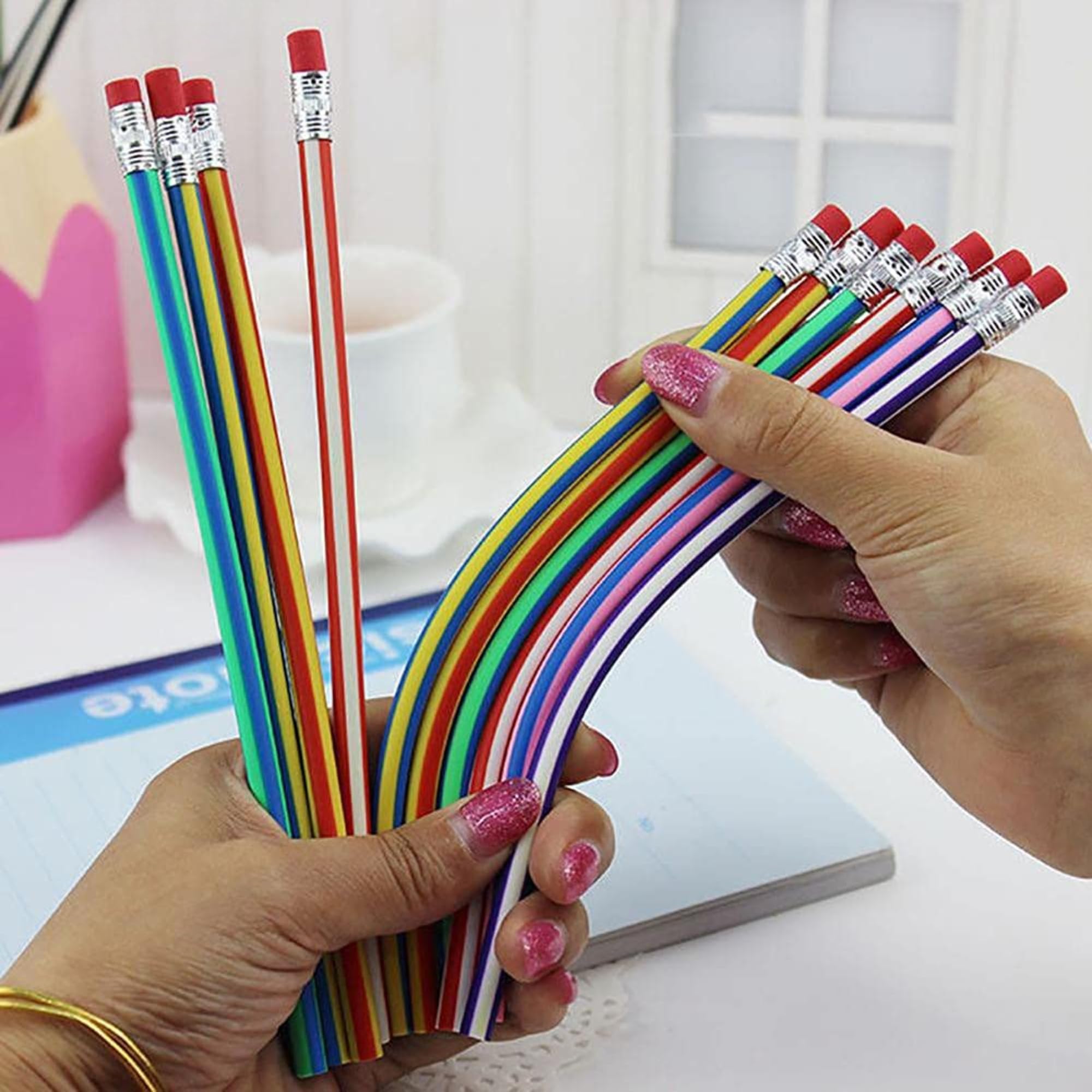 Birthday Popper Flexible Magic Bendy Pencil (Set of 10) with Eraser on Top as Children's Day/ Christmas/Birthday Return Gift to Kids of All Age Group