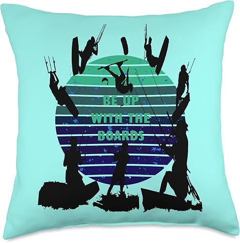 Kitesurfers Be Up with The Boards Retro Style 3 Throw Pillow, 18x18, Multicolor