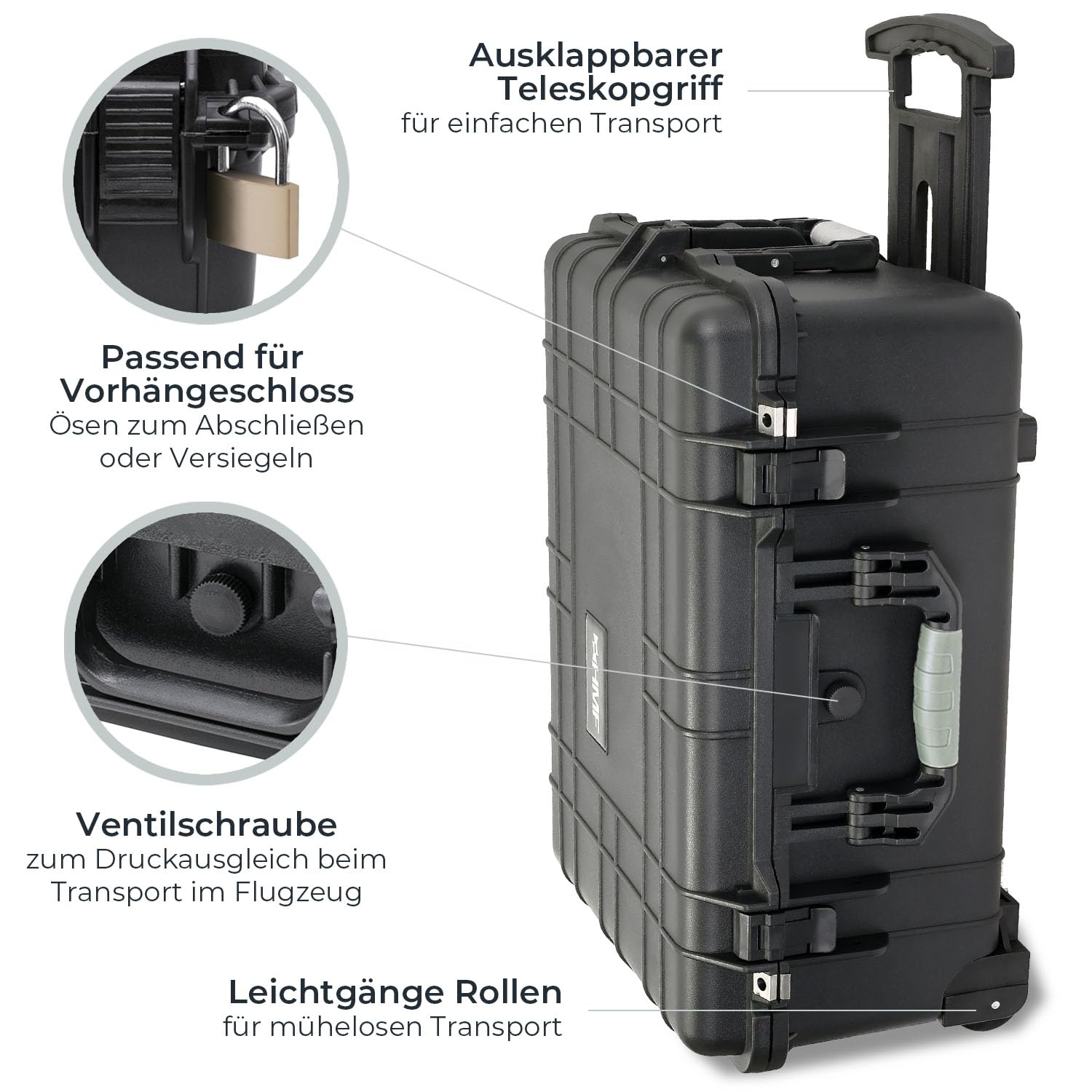HMF Outdoor-Trolley ODK400 Fotokoffer mit Rasterschaumstoff 58,5 x 45 x 27,5 cm Schwarz