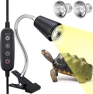 Reptile Heat Lamp,Turtle Lamp,UVA/UVB Reptile Heating Lamp with Clamp,Reptile Basking Light for Reptiles Bearded Dragon Turtle Snake,360° Rotatable Clip,2 Basking Light Bulbs E27,110V
