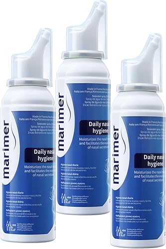Daily Saline - Spray nasal de agua de mar natural (3 paquetes), enjuague sinusal y alivio de síntomas de alergia sinusal, 3.38 onzas líquidas (3.4
