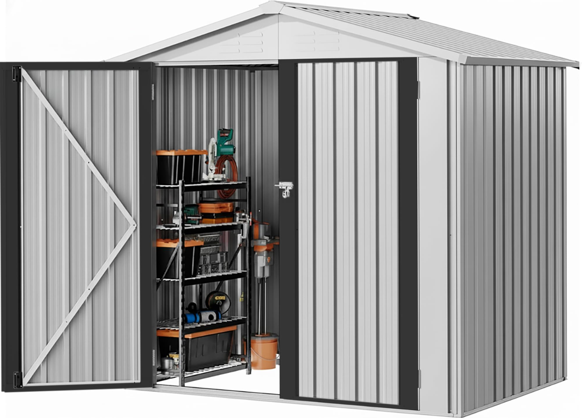 Photo 1 of ***MISSING PARTS*** DWVO 6x4ft Outdoor Storage Shed, Lockable Metal Tool Storage Sheds, Waterproof Garden Sheds with Vents for Backyard, Patio, Garage, Lawn, White