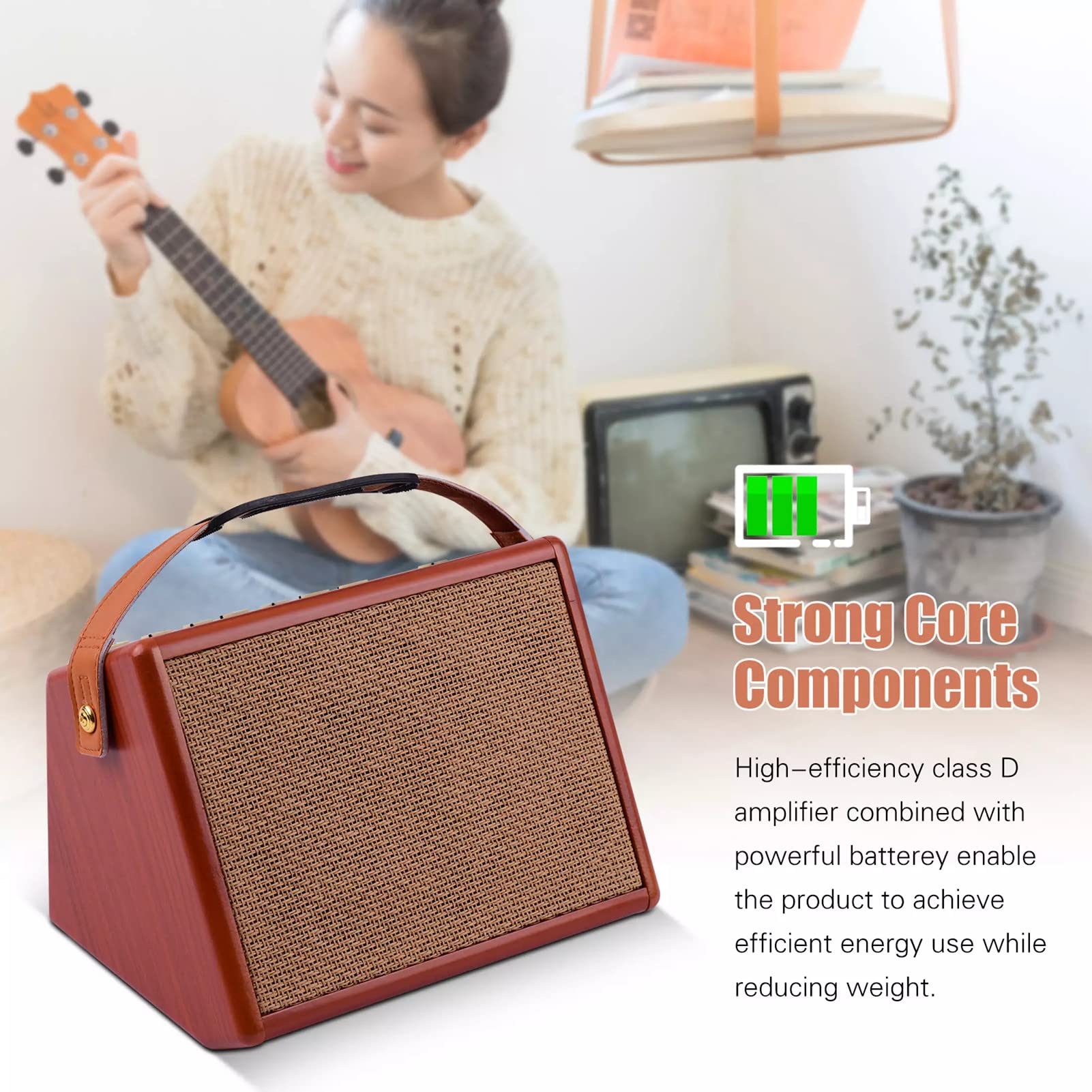 Btuty - Amplificatore per Chitarra Acustica da 25 W Ricaricabile Altoparlante Wireless BT, Controllo Indipendente del Riverbero, del Volume del tono dei Bassi e degli acuti con Ingresso