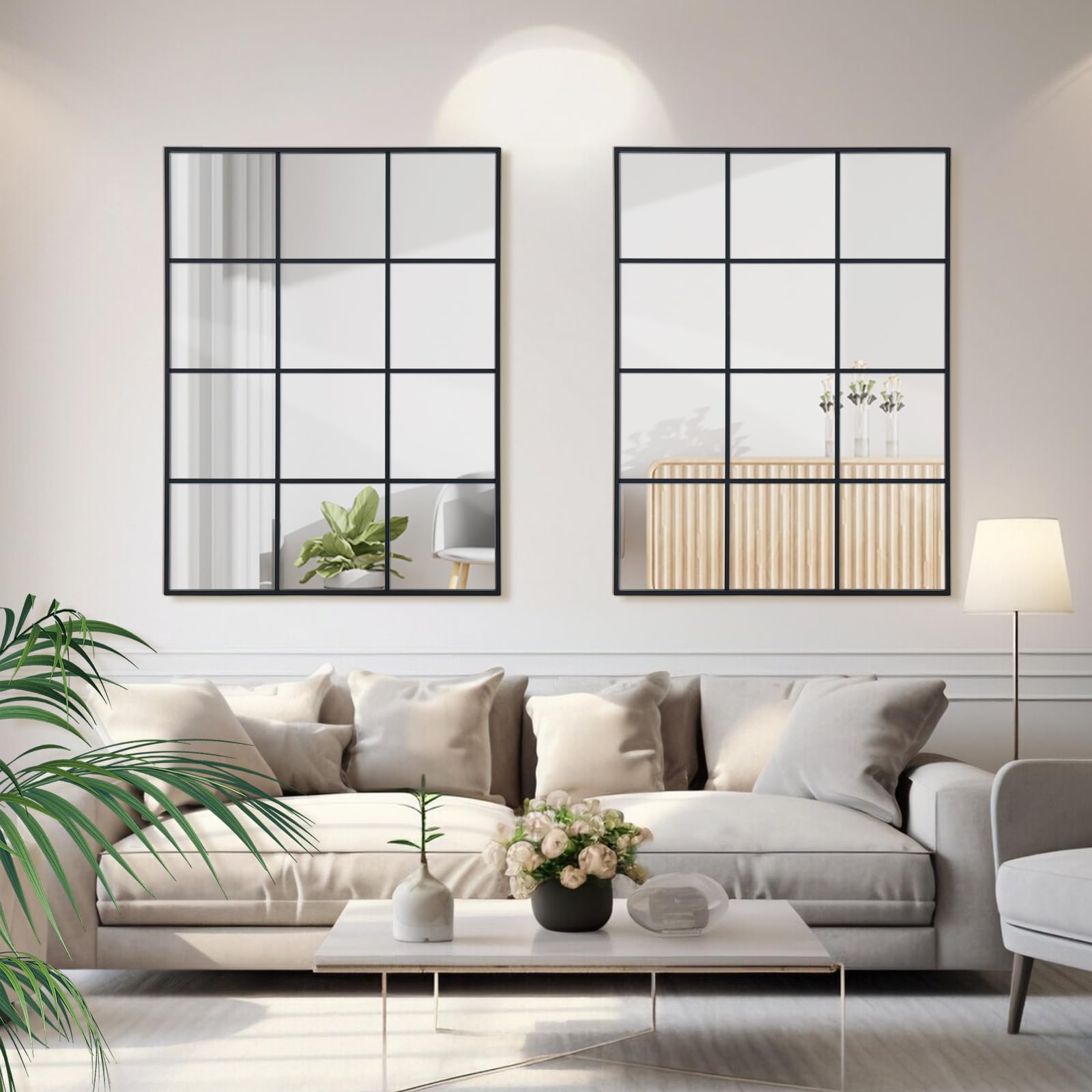 Specchio rettangolare per finestra, 75 x 120 cm, con cornice in alluminio nero, specchio da parete per interni, soggiorno, corridoio, ingresso, esterno, decorazione da giardino