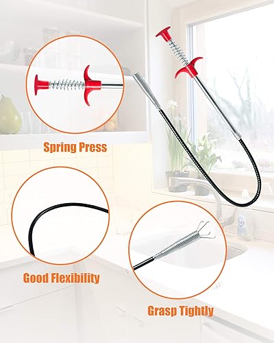 Miniatura 6 de Herramienta para eliminar obstrucciones de drenaje de cabello, 6 serpientes de fregadero de 25 pulgadas + 1 herramienta limpiadora de drenaje de 24