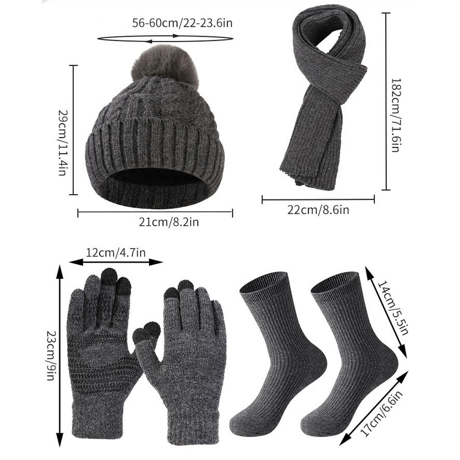 Lifup Conjunto Térmico 4 en 1, Gorro con Pompón, Bufanda Larga, Guantes y Calcetines de Lana, Set Mujer para Exterior y Uso Diario
