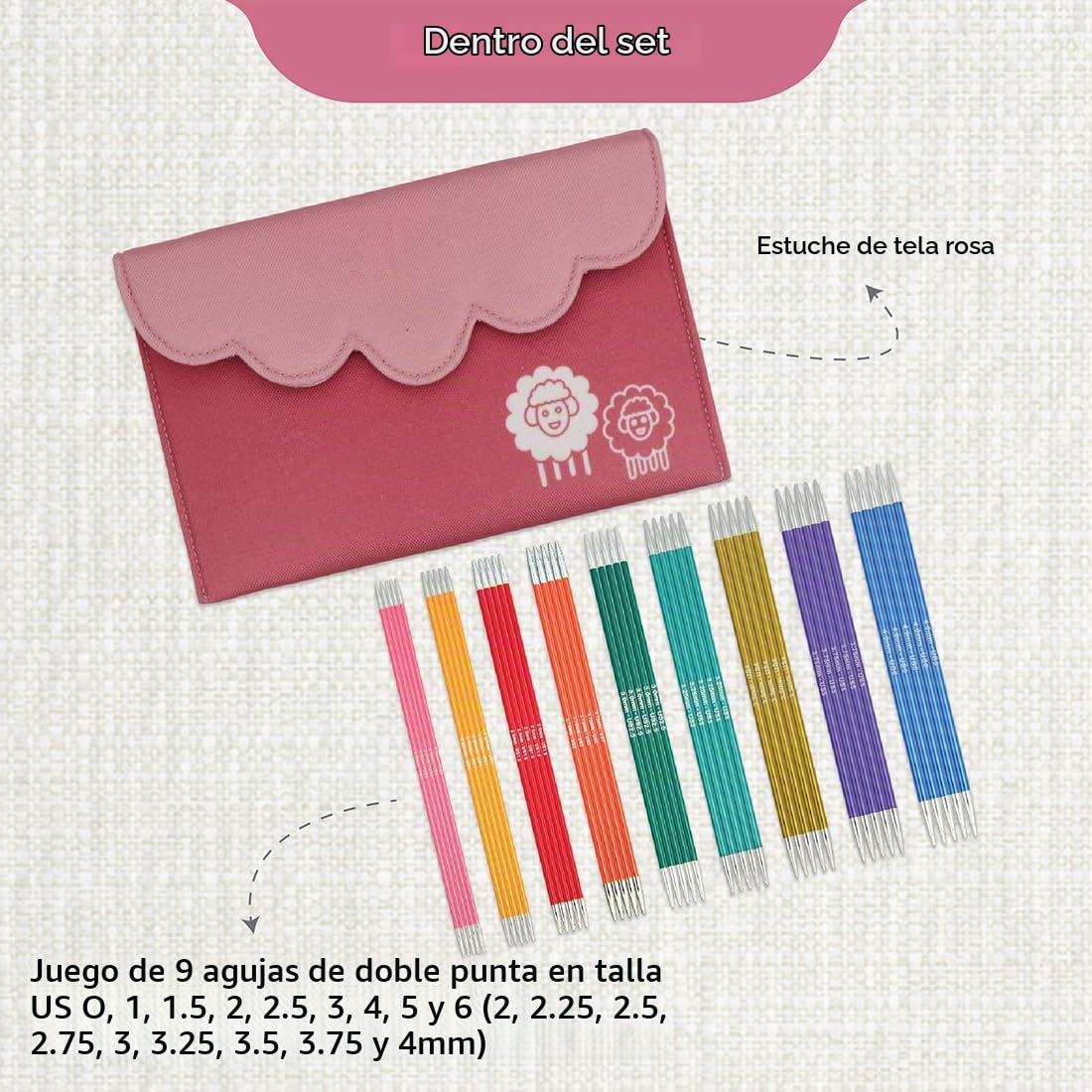 KnitPro Juego de agujas de doble punta Zing - 9 x 15 cm Alfileres de tejer de doble punta Juegos de 5 Zing Deluxe Set para principiantes, profesionales y set de regalo