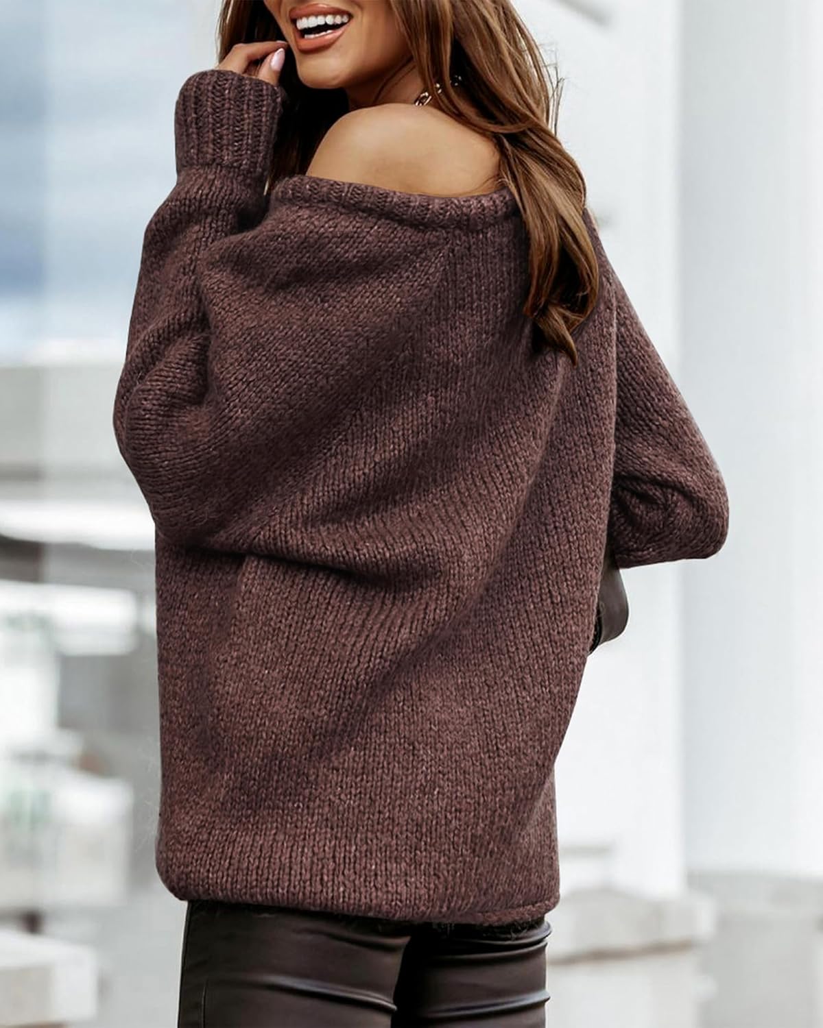 BTFBM Women Casual Long Sleeve Fall Sweaters Crew Neck Solid Color Soft Ribbed Knitted Oversized Pullover Loose Fit Jumper - Image 4